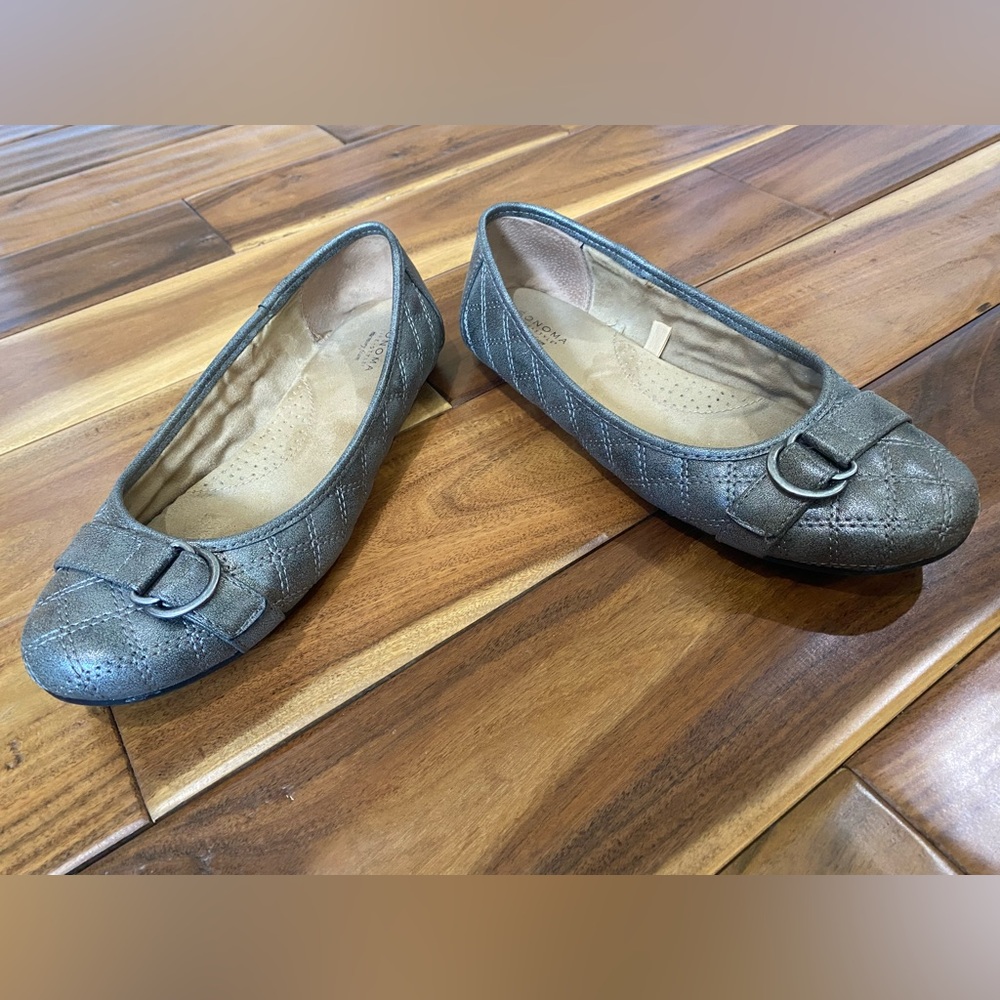 Sonoma Silver Gray Women's Loafers with Buckle Detail